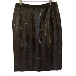 Pertegaz Sequin Black Stripe Skirt sz 8 Sequin Black Midi Pencil Skirt